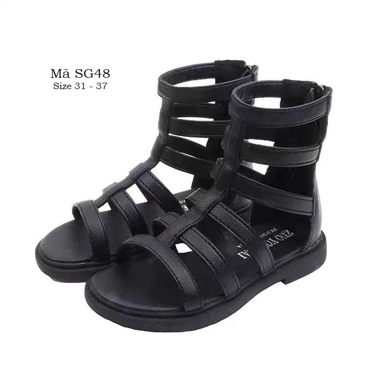 Sandal chiến binh bé gái 5 - 12 tuổi thời trang da mềm, màu đen dễ phối đồ đi chơi đi biển hè phong cách SG48