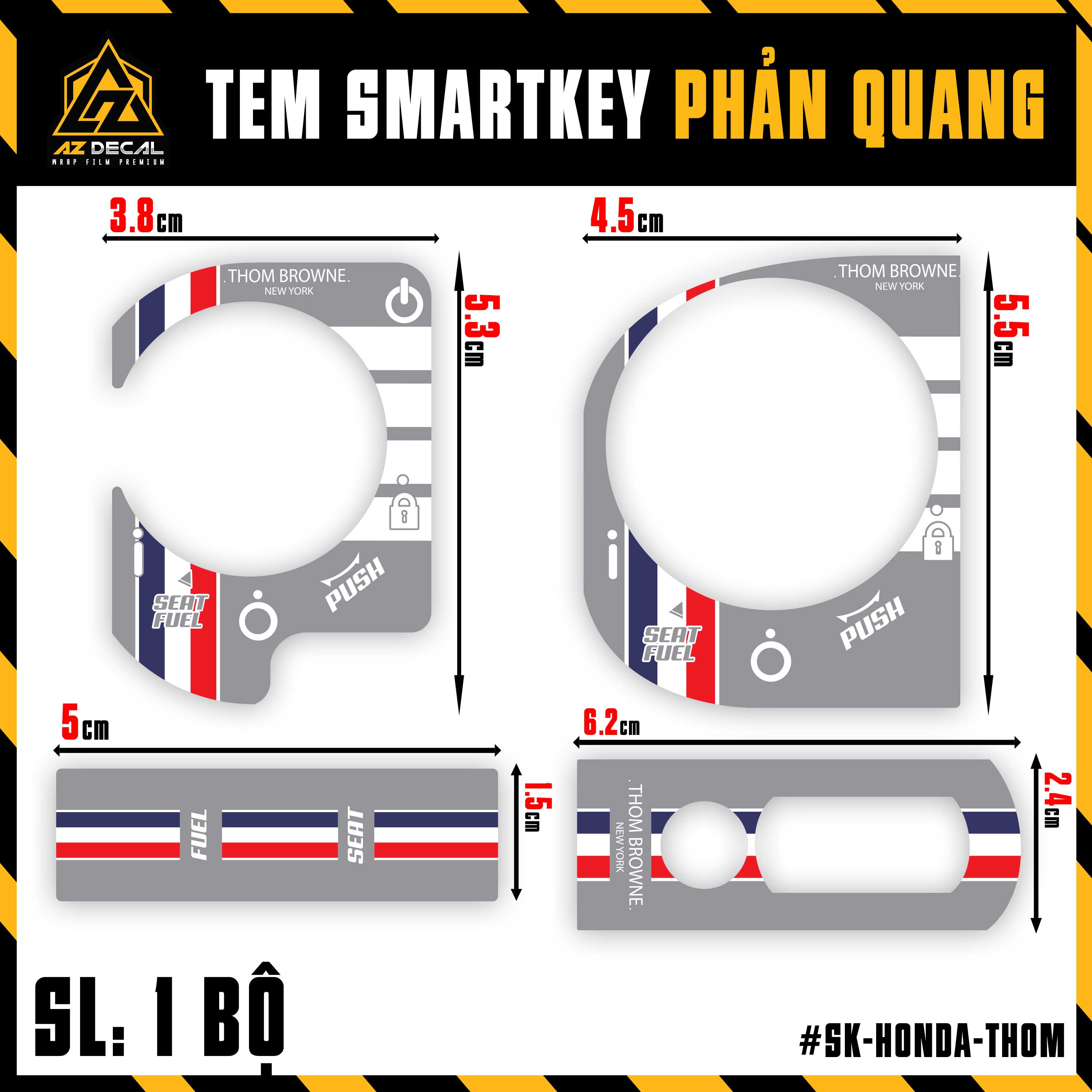 Tem Phản Quang Dán Smartkey Xe Honda Mẫu Thom Brownee | SK-HONDA-THOM | Xe SH, SH Mode, Air Blade, Vision, Vario,...