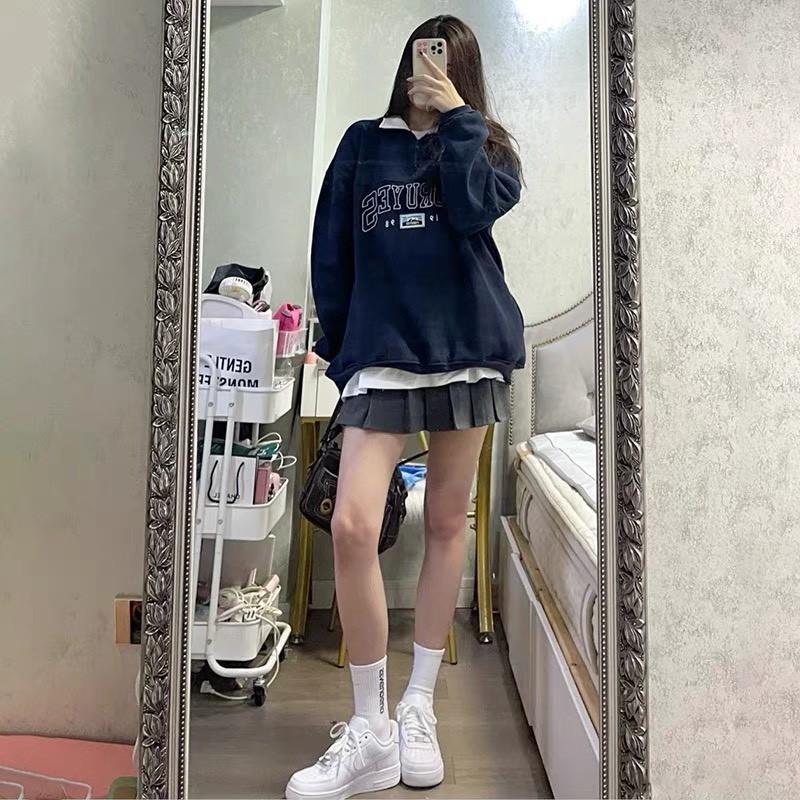 Áo Nỉ Sweater Hàn Quốc Unisex FORU Cổ Cao Dài Tay Dáng Rộng Siêu Xinh