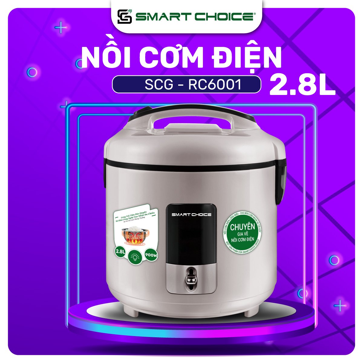 Nồi Cơm Điện Cơ 1.8L + 2.8L SMARTCHOICE Lòng Niêu Dày, Nấu Chín Nhanh, 2 Đến 6 Người Dùng, Thương Hiệu Việt Uy Tín, Bảo hành Chính Hãng 18 Tháng