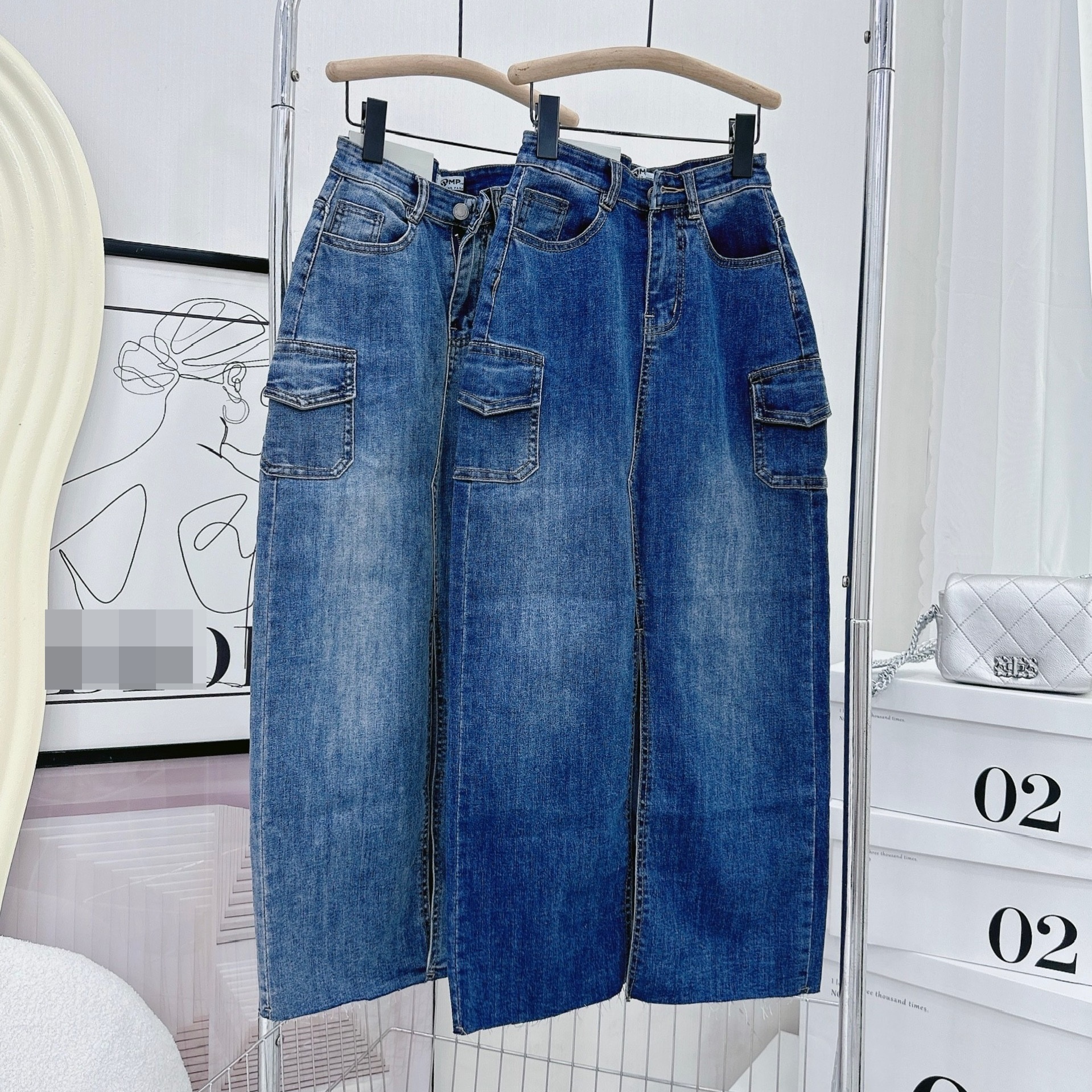 CHÂN VÁY DÀI LƯNG CAO JEANS MIDI CHỮ A ÔM BODY XẺ TRƯỚC CO GIÃN SUÔNG BÚT CHÌ TÚI HỘP ĐI TIỆC DẠO PHỐ ĐI CHƠI