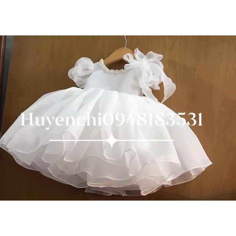 Váy Công Chúa Nơ vai Tay chun phòng voan Hàn