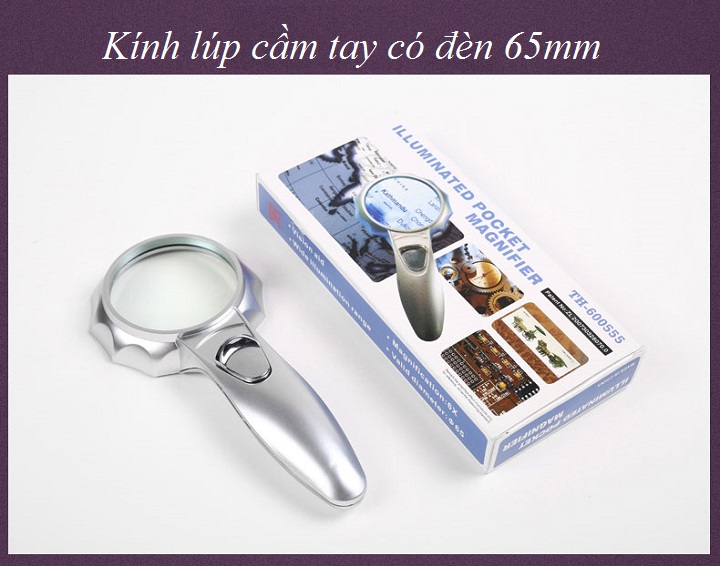 Kính lúp 6X cầm tay tone màu sáng bạc tích hợp 6 bóng led trợ sáng ( Tặng kèm 03 móc dán treo đồ ngẫu nhiên )