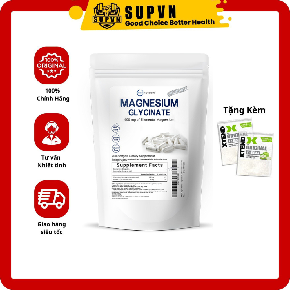 Magnesium Glycinate Micro Ingredients - (200-240 Viên) Uống Bổ Sung Giúp Chắc Khỏe Xương Và Cơ Bắp