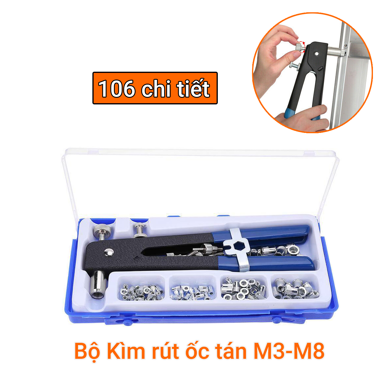 Bộ kìm rút ốc tán M3-M8 hộp nhựa 106 chi tiết