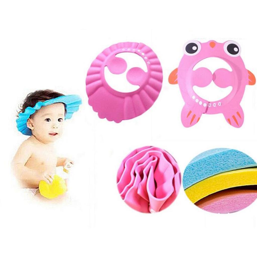 2pcs Adjustable Baby Shower Cap Ear Cover Bath Hat Wash Hair Pink+Blue