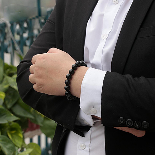 Vòng tay Đá Núi Lửa Obsidian tự nhiên cho Tuổi Tý 12ly AKO5