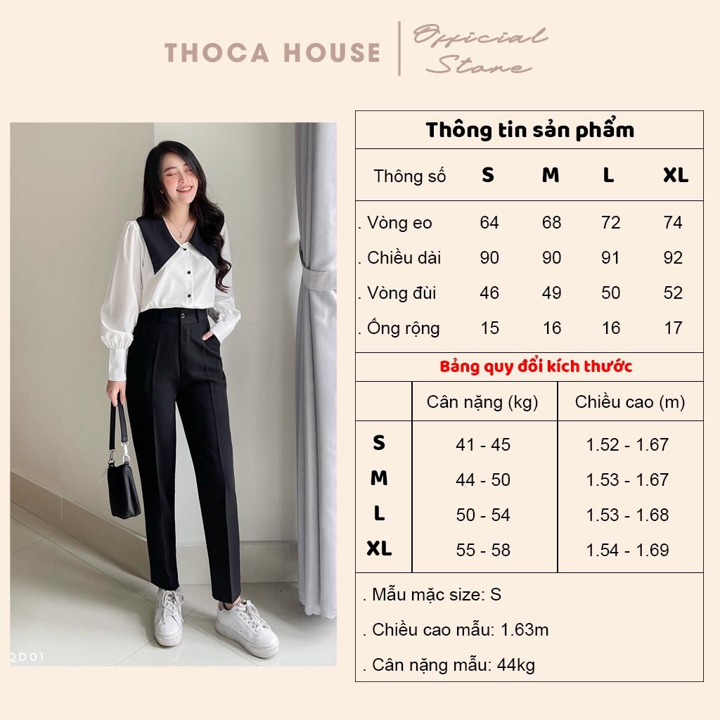 Quần baggy nữ công sở kiểu lỡ nút trơn đen 186 THOCA HOUSE chuẩn form cao cấp, tôn chân dài