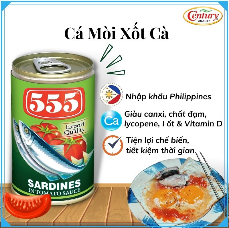 [Chính hãng] Cá mòi xốt cà 555 Philippines  - Khối lượng 155g x 3 hộp