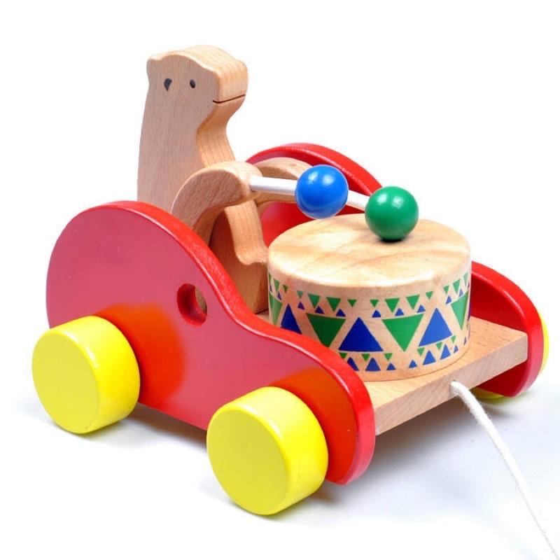 Đồ chơi xe kéo con thỏ gõ trống-đồ chơi gỗ chuyển động vui nhộn