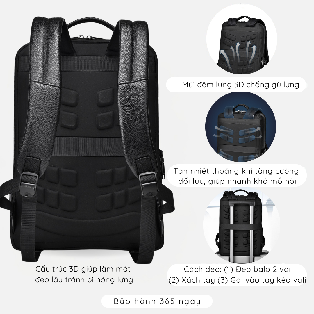 Balo da nam nữ tích hợp cổng sạc USB IDIGO MBP1 - 20001, Balo đựng laptop 15.6 inch da thật cao cấp