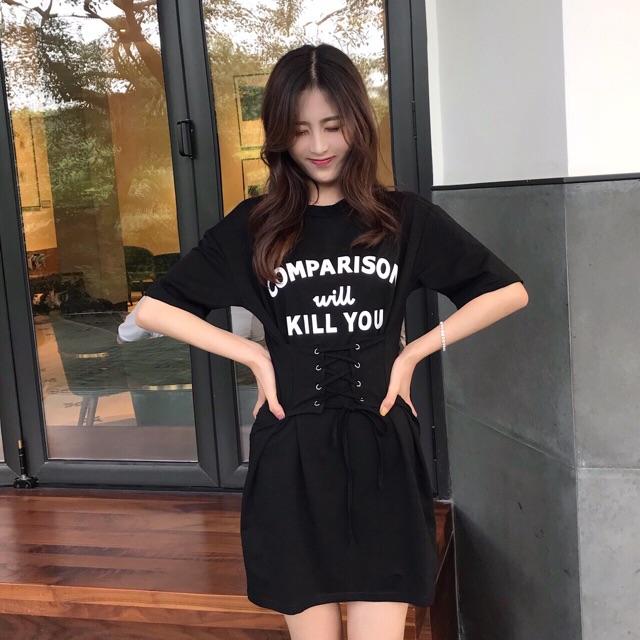 ĐẦM THUN ĐAN DÂY EO