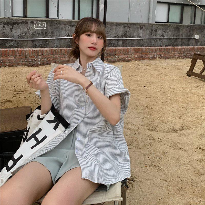 Áo Sơ Mi Cộc Tay Nữ Vải Xốp Form Rộng, Áo Somi Basic Lụa Nữ Ulzzang Dáng Dài Hàng Đẹp Cao Cấp