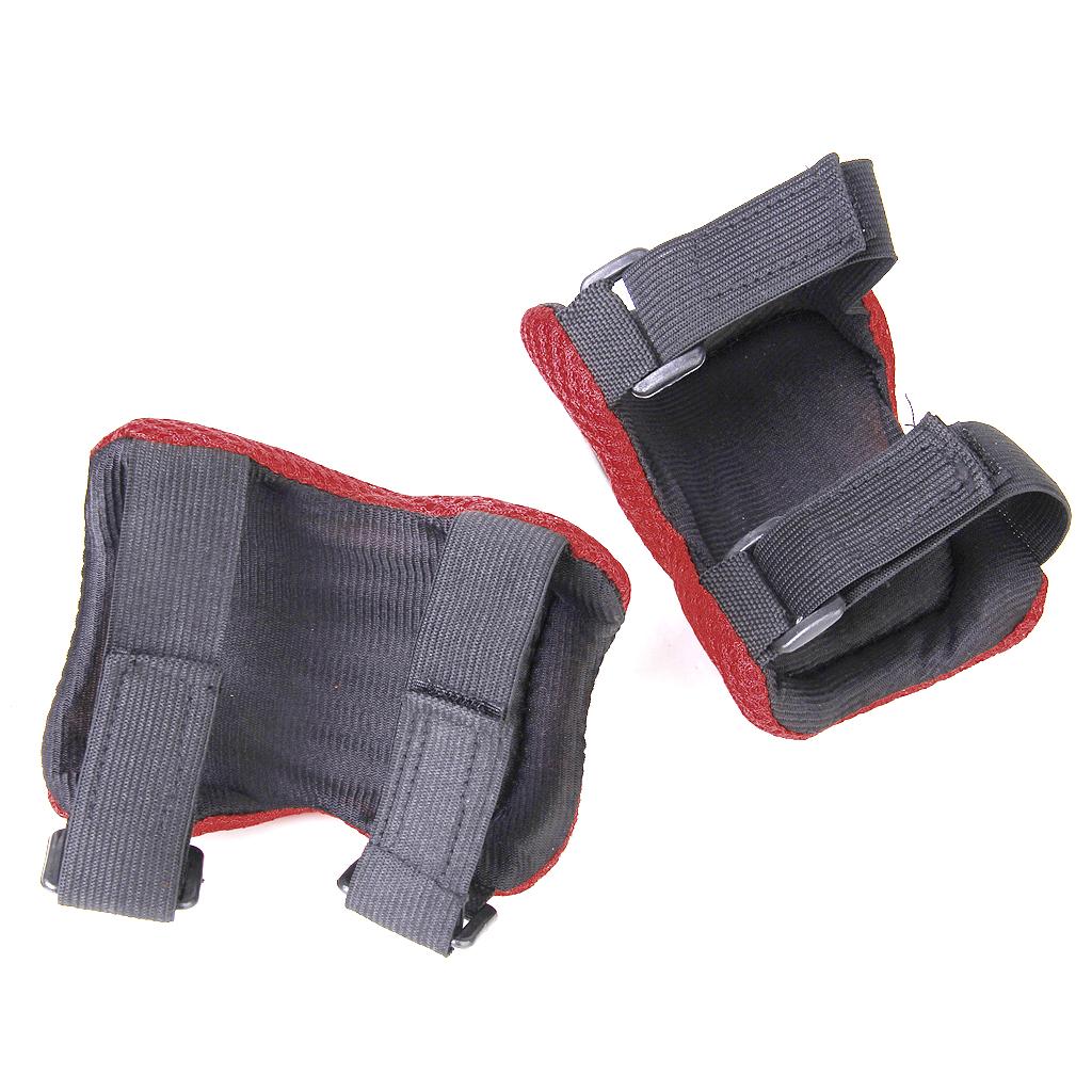 1 Set of 6PCS Adjustable Size Roller Skating Skateboard Knee Elbow Wrist Protective Guard Pad Black and Red