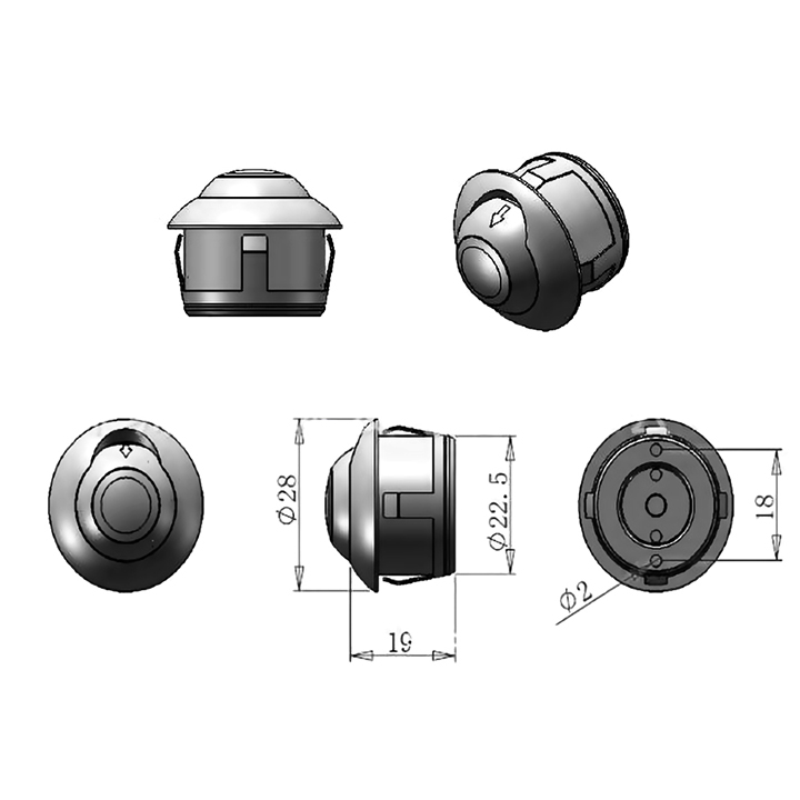 Camera cặp lề AHD  gắn gương trái hoặc phải Camera trước Ô tô Xoay 360 độ 22.5mm