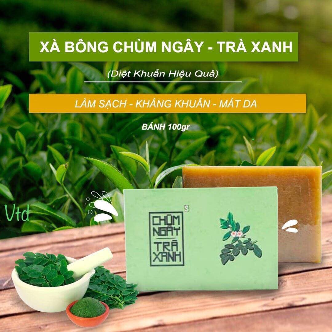 Set 3 bánh Xà bông tắm gội đầu Sinh Dược Chùm ngây trà xanh giảm mụn, dưỡng trắng da, an toàn cho bé và mẹ - 100% làm từ dược liệu thiên nhiên/ xà phòng handmade 100gr