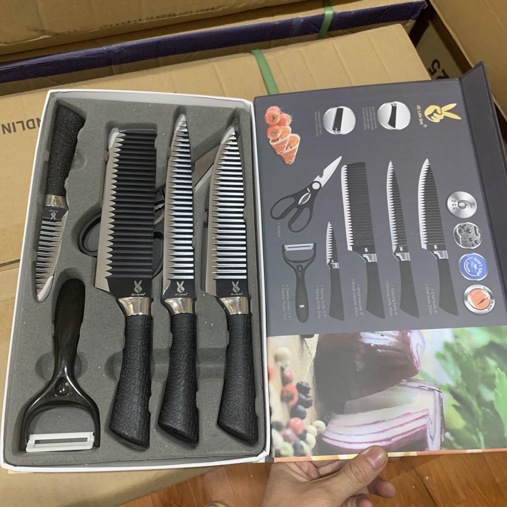 Bộ Dao Nhật ASAKH Làm Bếp 6 Món Lưỡi Sóng Cao Cấp, Chất Liệu Hợp Kim Chống Gỉ - Tiện Lợi