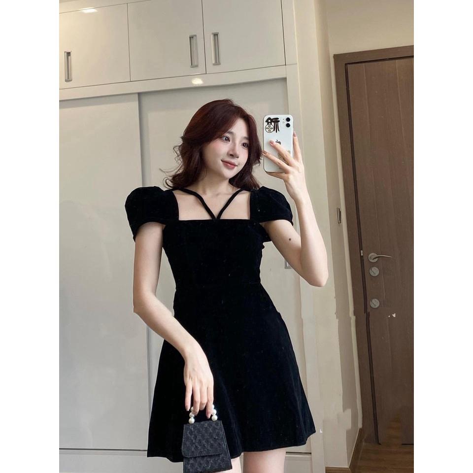 Đầm nhung nữ Quảng Châu thiết kế cộc tay cúp ngực siêu xinh, Váy dự tiệc nữ sang trọng rẻ đẹp