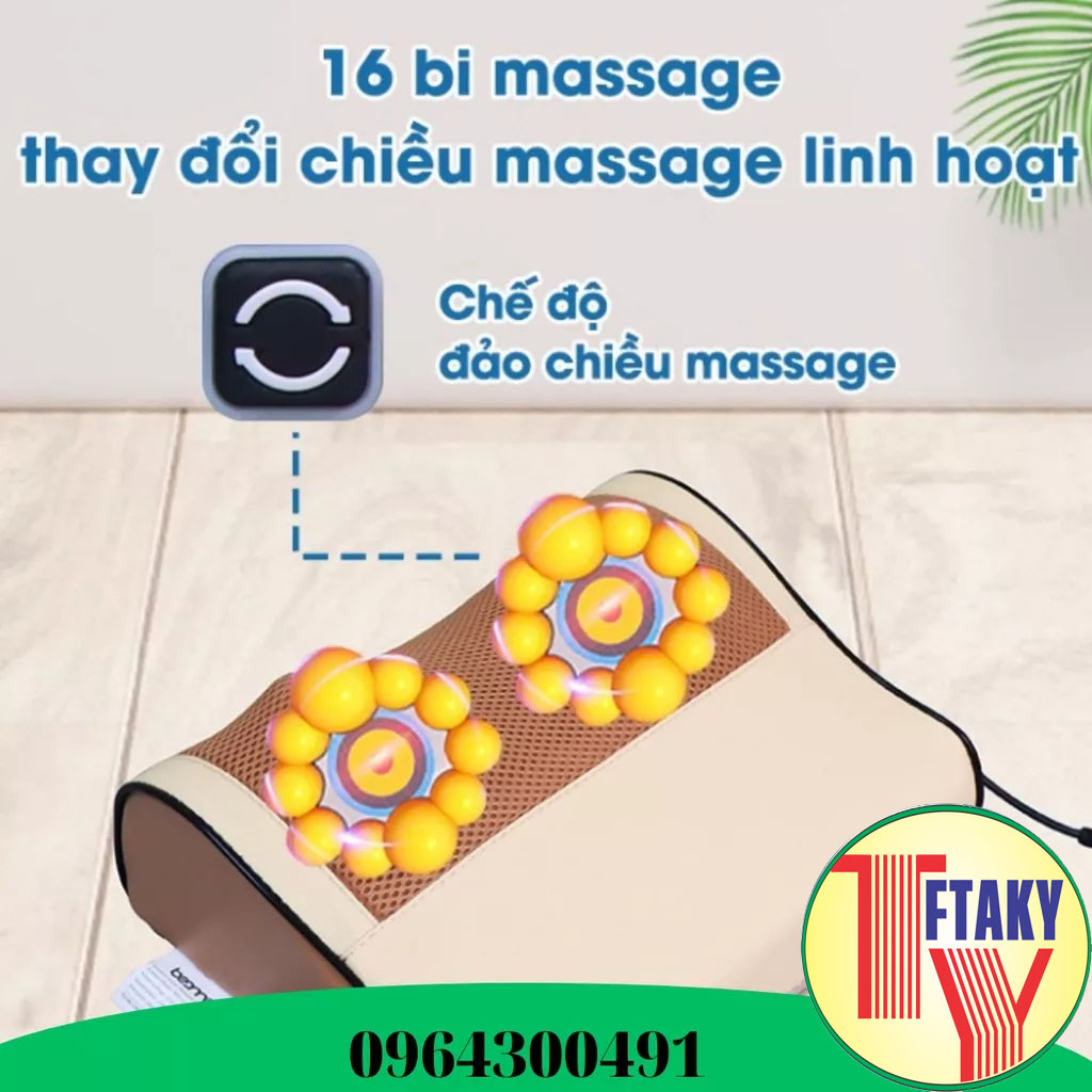 Máy Massage cao cấp Giảm Nhức Mỏi  Gối massage hồng ngoại trị liệu 16 bi