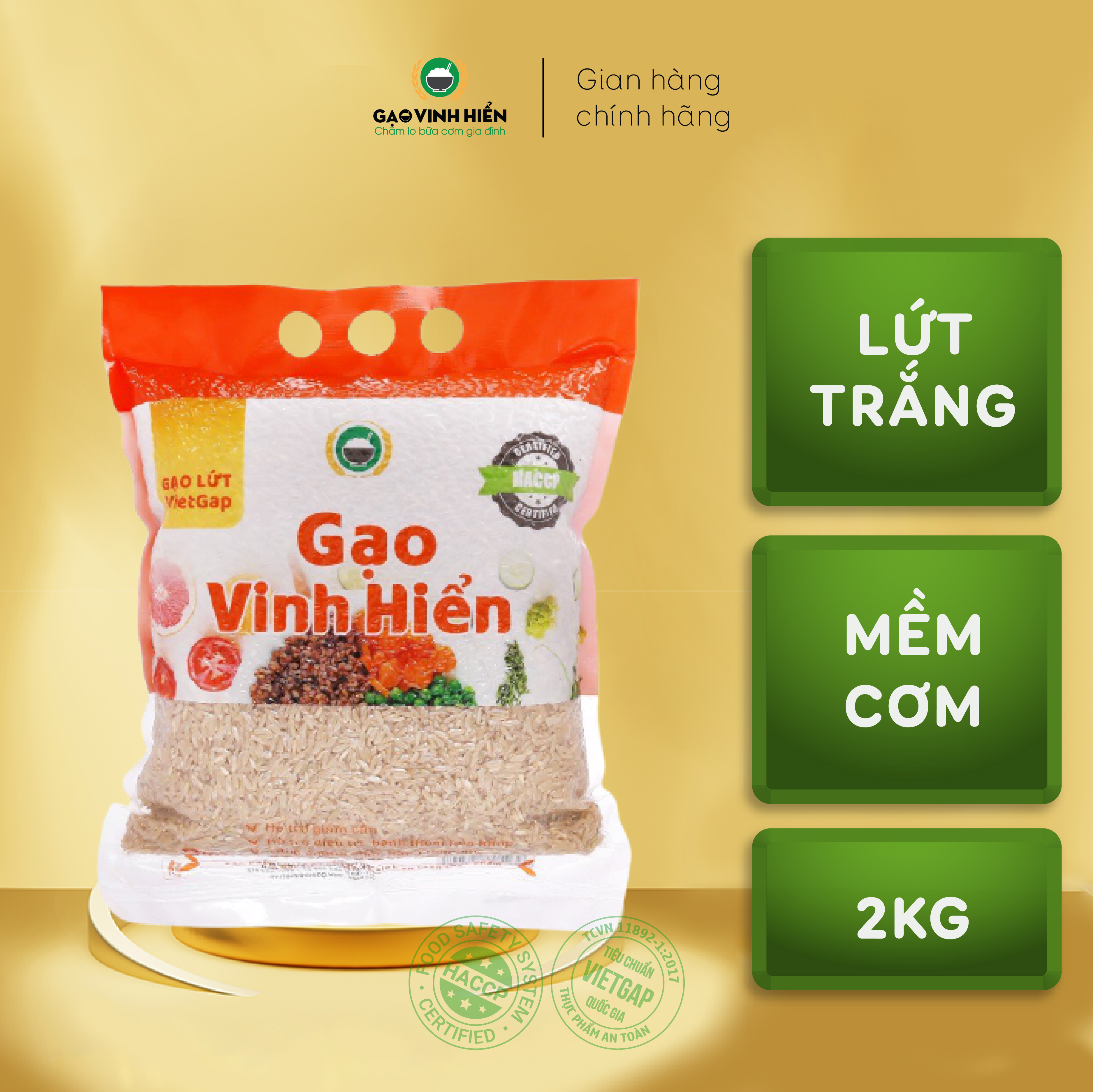 Đặc sản Tiền Giang - Gạo Lứt VietGAP Vinh Hiển (2KG) - Chuẩn VietGAP và OCOP 4 SAO