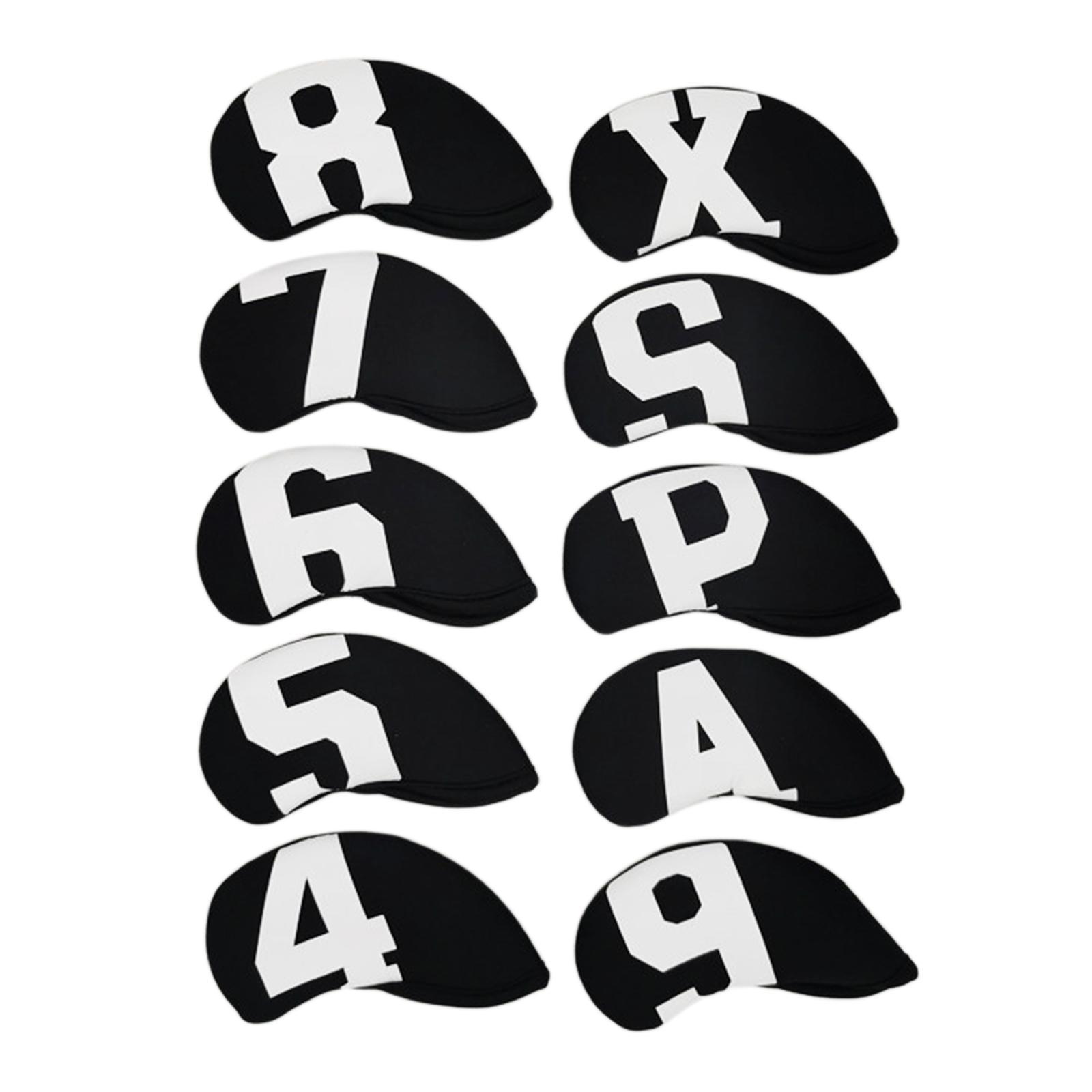 10Pcs Golf Club Headcover Iron Head Cover 4,5,6,7,8,9,A,x,P,S  White
