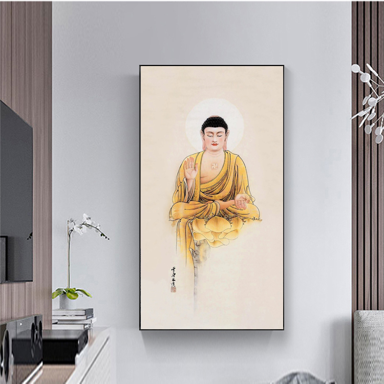 Tranh treo tường – Tranh Đức Phật ngồi thiền  CA166 - Vải canvas kim tuyến cán PiMa - công nghệ in UV - Khung viền composite - bền màu 10 năm.