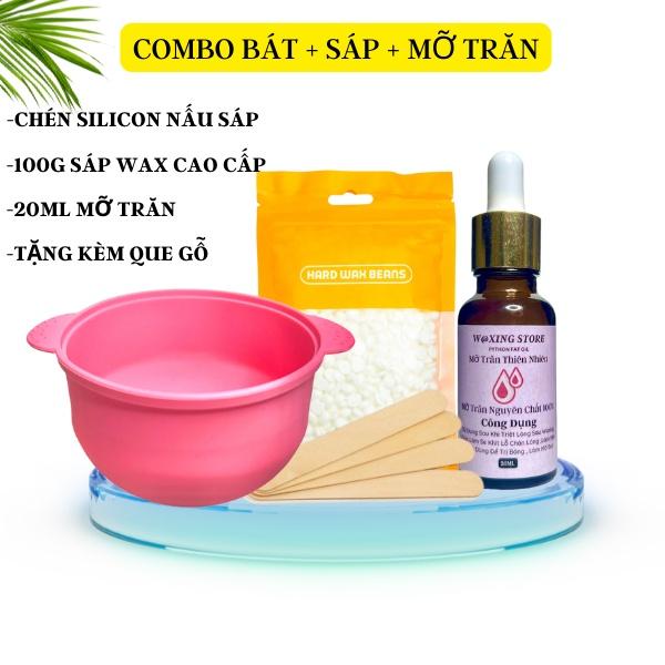 Combo sáp wax thơm kèm Bát silicon + Mỡ trăn tặng que gỗ