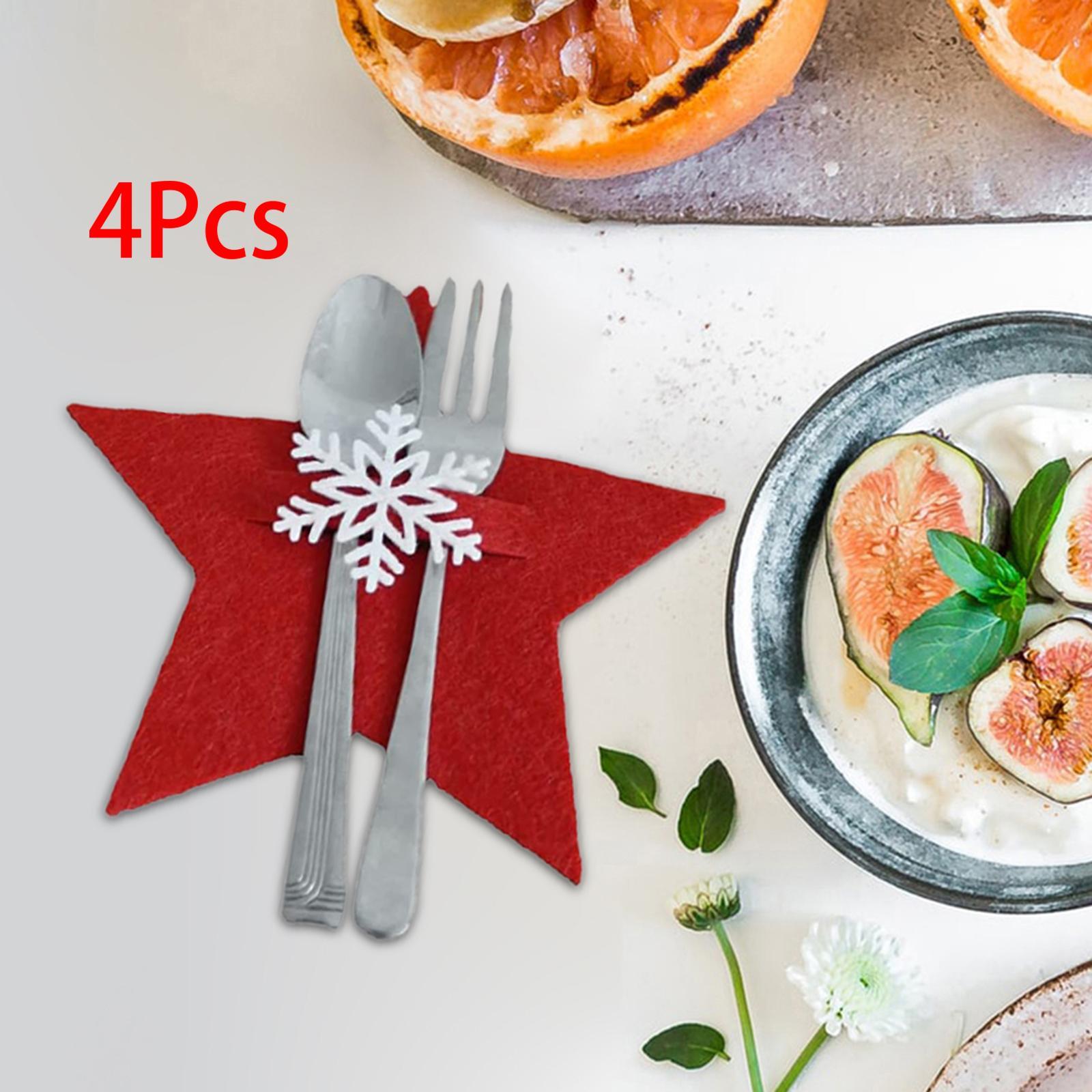 4x Christmas Cutlery Holders Tableware Pocket Reusable for Home Table Decor