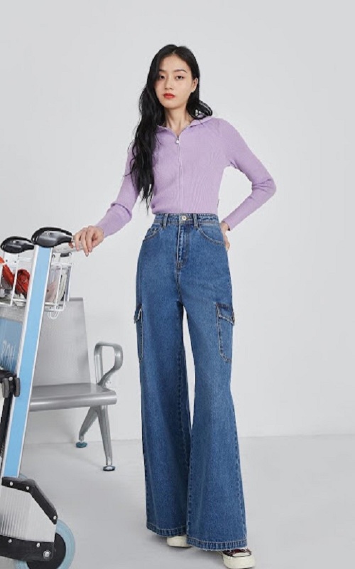 Quần Bò Nữ, Quần Jeans Nũ ỐNg Rộng Cạp CAo Túi Hộp Cho Nữ