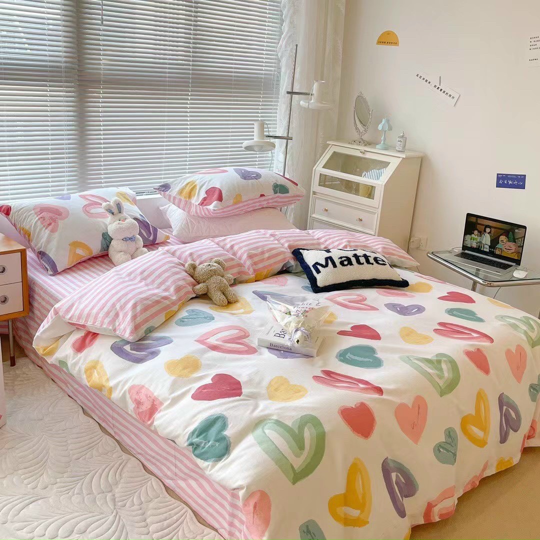 Bộ chăn ga gối cotton LIDACO PL1 - Tim 7 màu SP001444