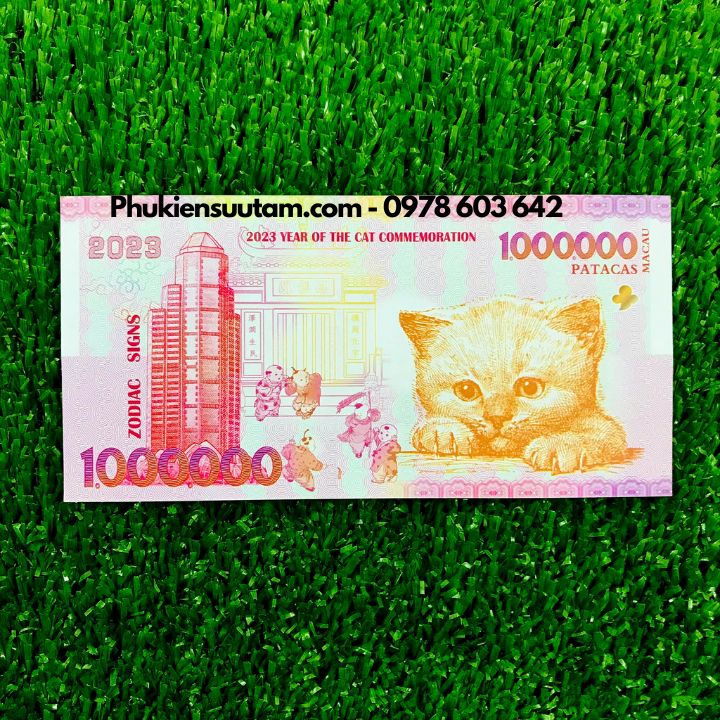 Tờ Lì Xì 1 Triệu Dola Macao Hình Con Mèo, kích thước: 15.5cmx7.5cm, màu trắng - SP005941