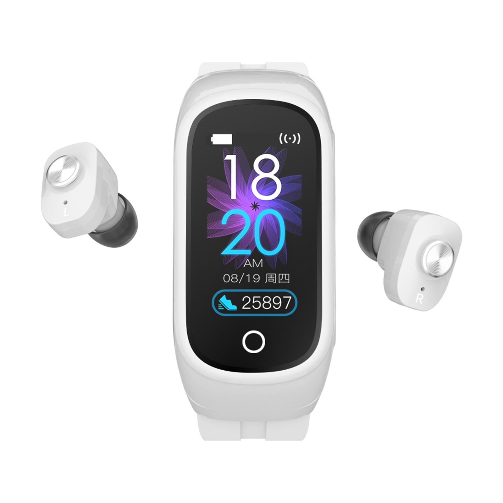 Đồng hồ thông minh 2 trong 1 TWS Earbuds Fitness Tracker True Wireless BT5.0 Tai nghe Bộ đếm bước đi Bộ theo dõi hoạt động của bộ đếm calo - Màu trắng