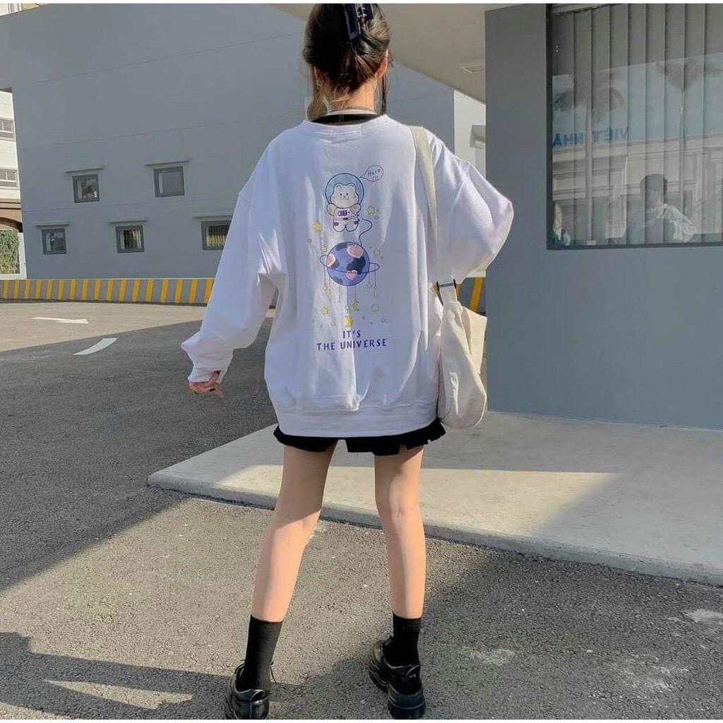 Áo sweater nỉ unisex form rộng Gấu Du Hành nam nữ phong cách ulzzang Wind
