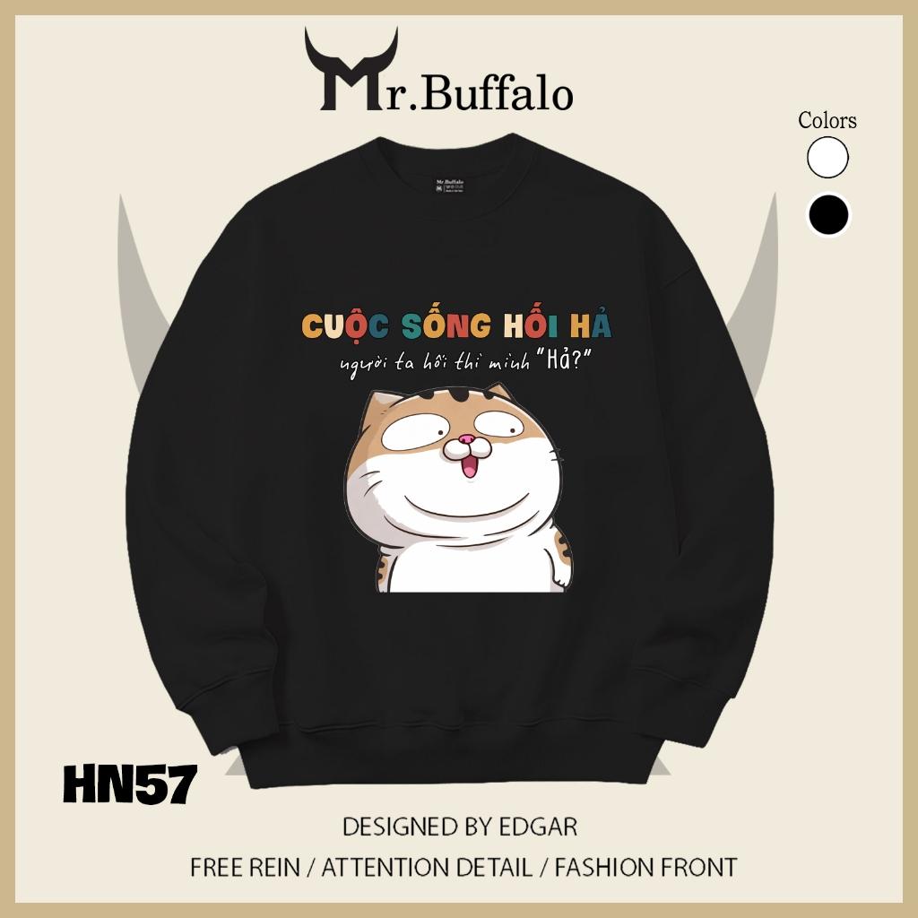 Áo sweater thu đông form rộng in hình hài hước cuộc sống hối hả Mr.buffalo HN57 - HN57 - Đen