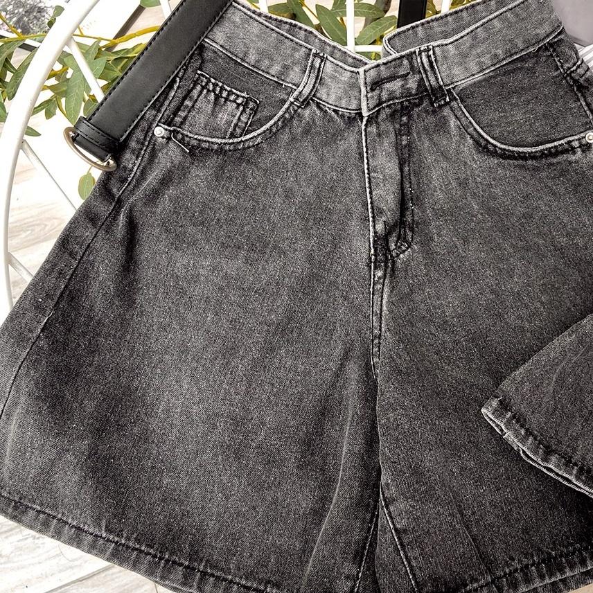 Quần ngố nữ vải jean lưng cao màu đen xám Jeans N200