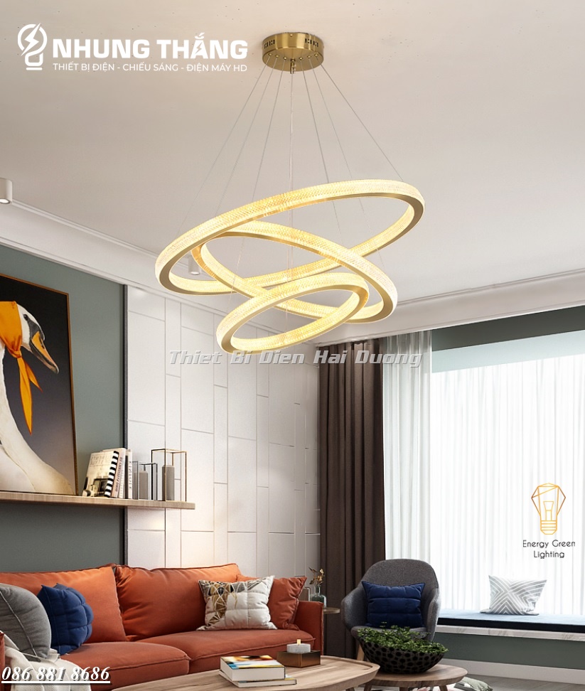 Đèn Thả Trần 3 Vòng Pha Lê Thân Vàng TBD838 - 3 Chế Độ Ánh Sáng - Có Điều Khiển Từ Xa - Tăng giảm Ánh Sáng - Có Video
