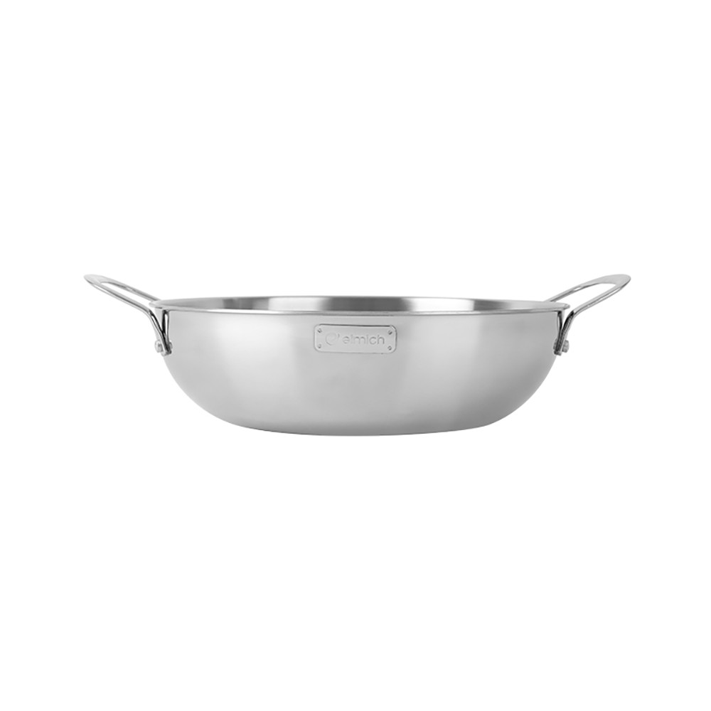 Chảo Inox 304 Cao Cấp 3 Lớp Đáy Liền Elmich Tri-Max EL-3797 Size 28cm kèm vung kính - Hàng chính hãng