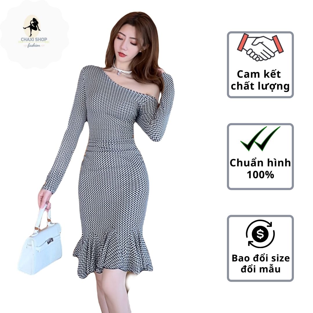 Đầm body đuôi cá lệch vai tay dài quyến rũ – D129252