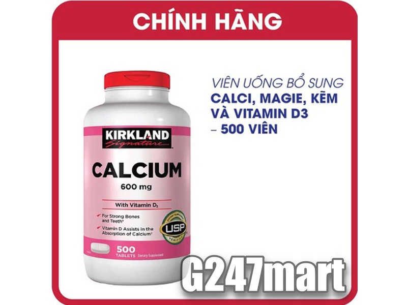 Thực phẩm bổ sung Calcium with D3 600mg 500 viên Kirkland nhập Mỹ - hỗ trợ xương khớp