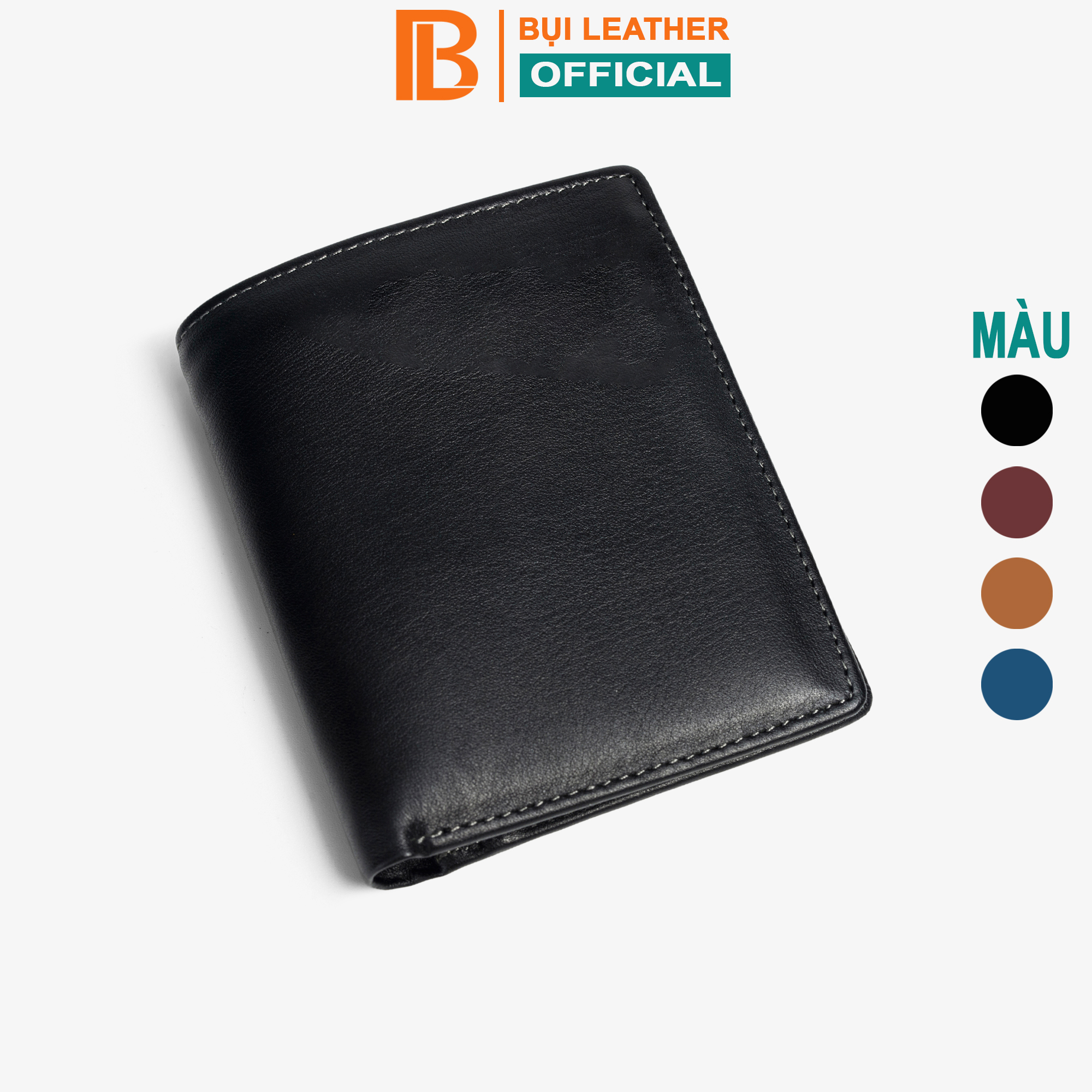 Ví Nam, Bóp Nam Da Bò Nappa Bụi Leather V101 - Bảo Hành 12 Tháng - Đứng Đen