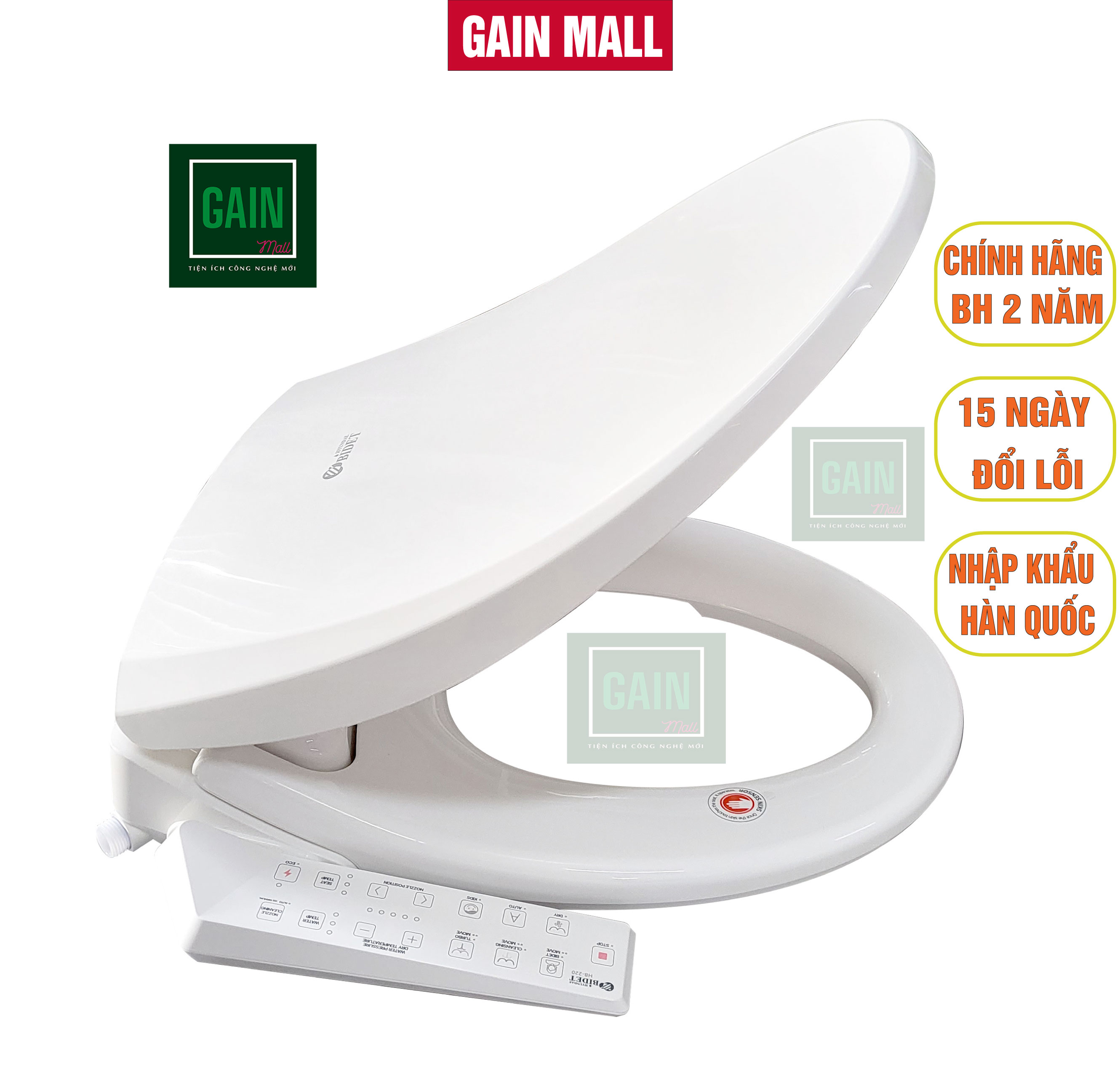 Nắp Bồn Cầu Điện Tử Thông Minh Hyundae Bidet HB220 Nhập Khẩu Hàn Quốc, BH 2 Năm Chống Nước IPX5, Sưởi Bệt Sấy Khô