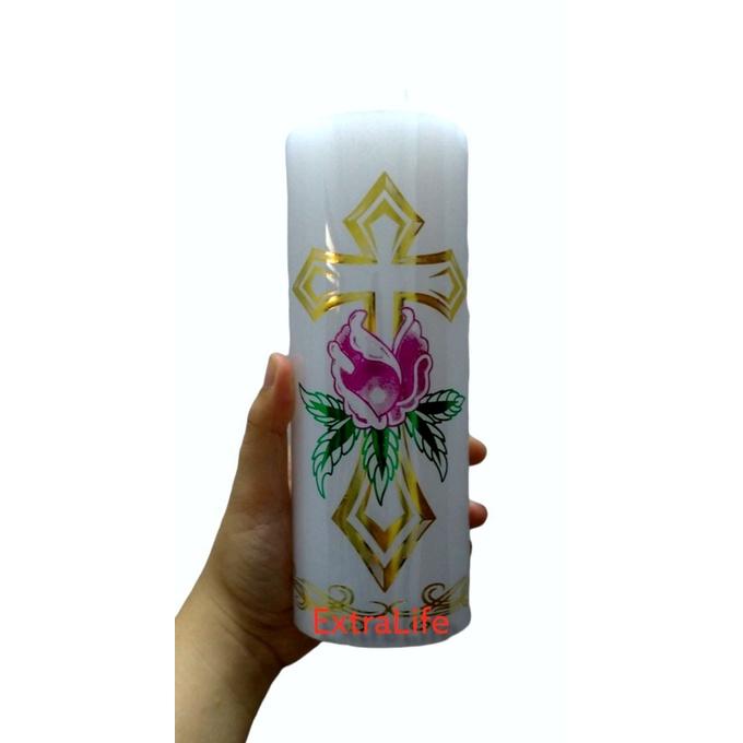 Đèn cầy - Nến trụ trắng cao hình Thánh giá cao 20 cm - đường kính 6cm - Cam kết không mùi không khói