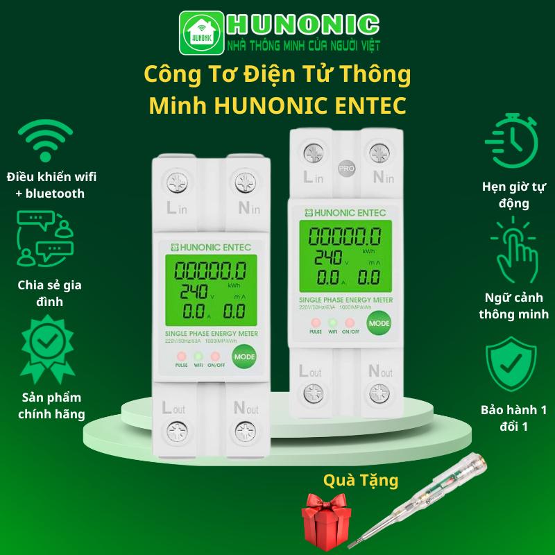 Công Tơ Điện Tử Thông Minh Wifi HUNONIC ENTEC Đóng Cắt Theo Dõi Đo Điện Năng Tiêu Thụ Từ Xa Qua Điện Thoại