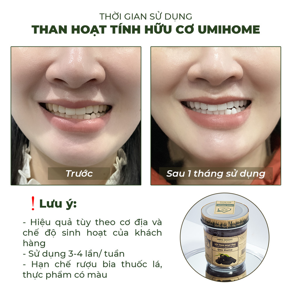 Bột đánh trắng răng Than Hoạt Tính nguyên chất UMIHA 40G đánh trắng răng, ngừa mảng bám cao răng hiệu quả