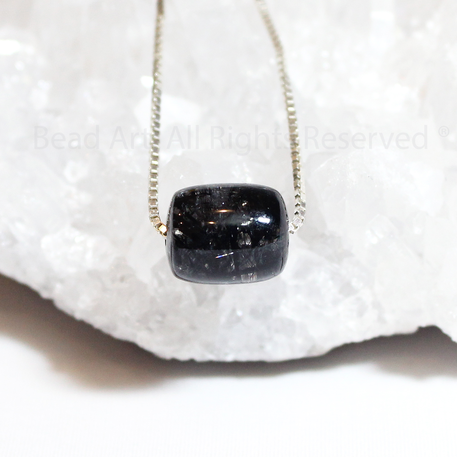 Dây Chuyền 10x8MM Đá Thạch Anh Tóc Đen, Black Rutilated Quartz Tự Nhiên Loại AAA Và Bạc 925, Thuỷ, Mộc, Vòng Cổ, Trang Sức Phong Thuỷ - Bead Art