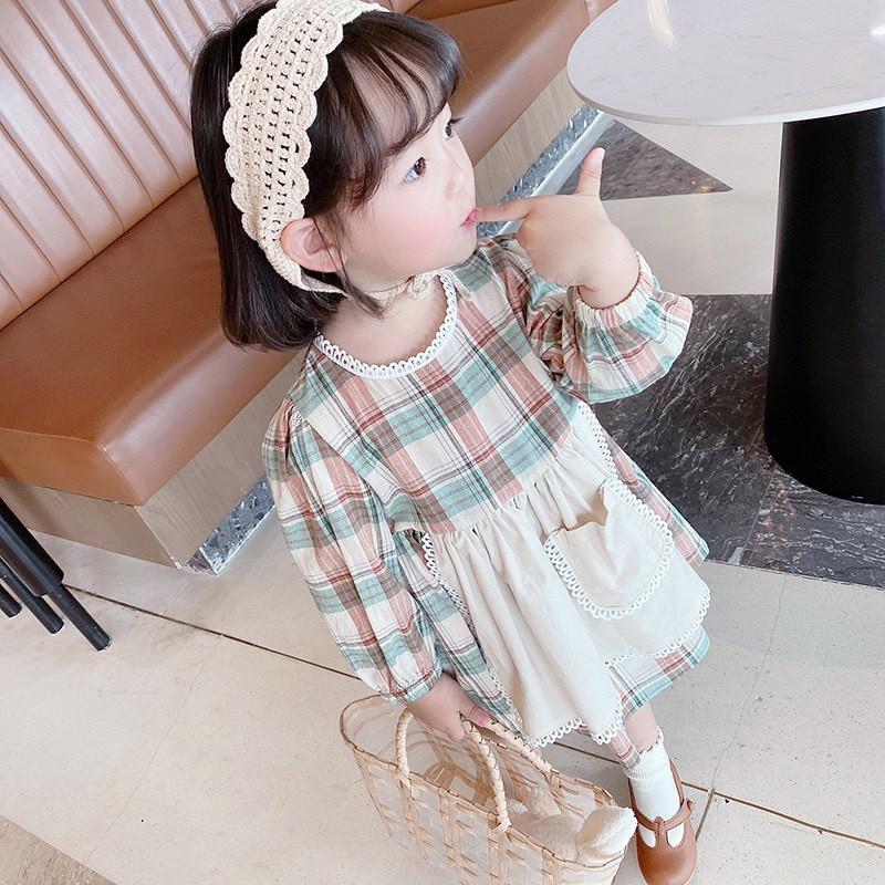 Váy kẻ caro cho bé gáiVáy chất liệu đũi mềm mại thoáng mát