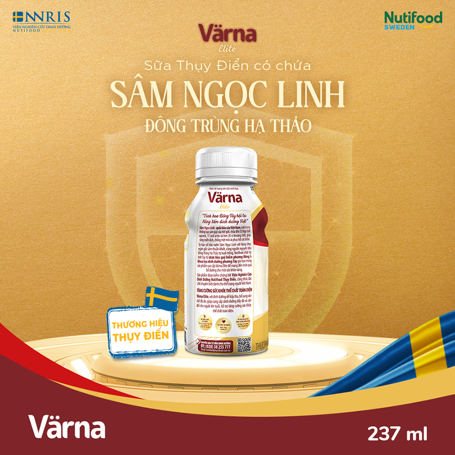 Thùng sữa bột pha sẵn Värna Elite - Chứa Sâm Ngọc Linh Đông Trùng Hạ Thảo (24 chai x 237ml) - Varna