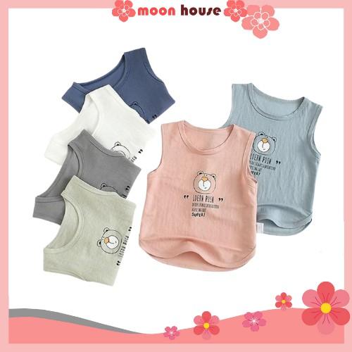 Áo Thun Cộc Tay In Hình Gấu Cho Bé Trai Bé Gái , Áo Ba Lỗ Chất Cotton Đũi Cao Cấp Cho Bé Từ 6-28Kg