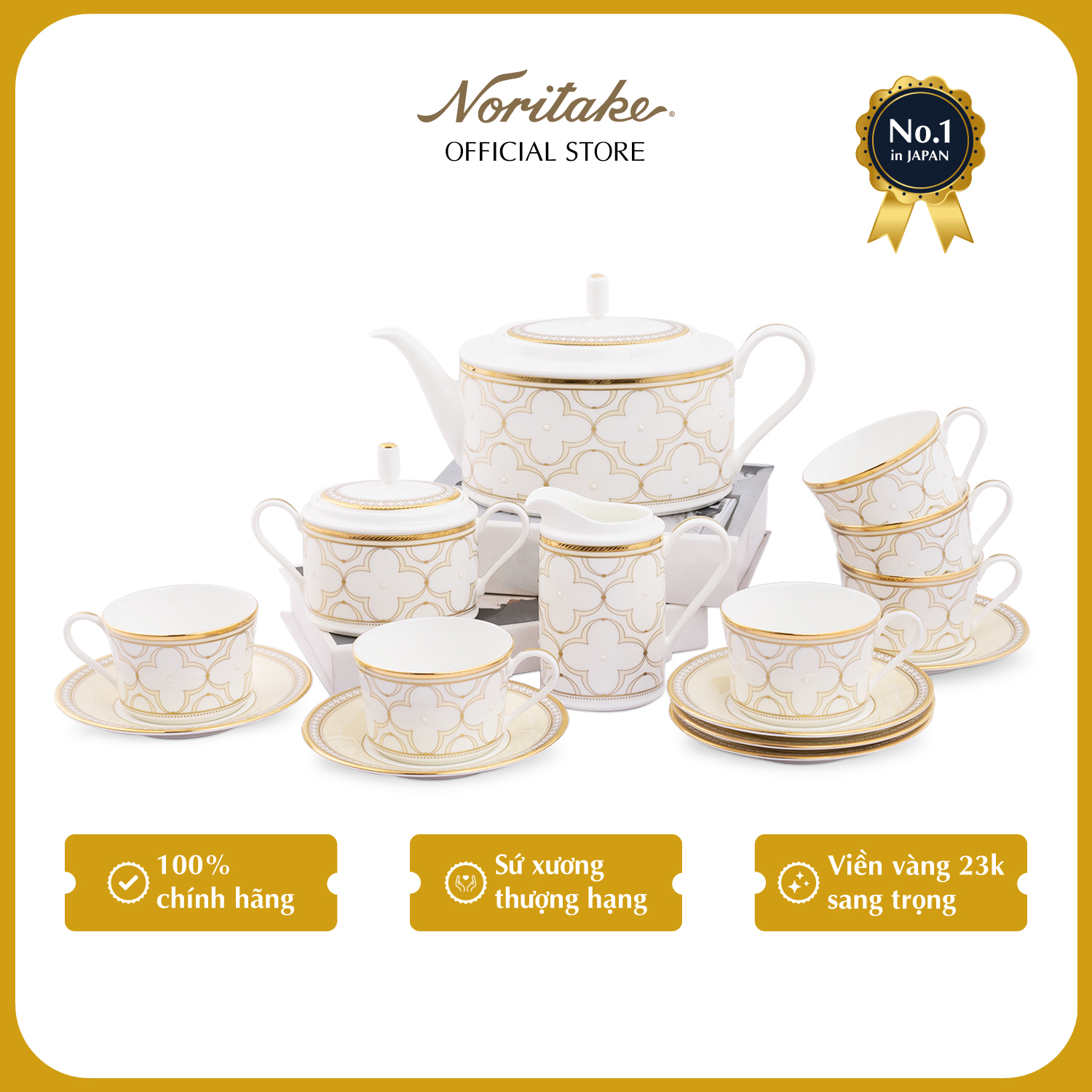 Bộ Bàn Trà / Coffee 15 Món Noritake dòng Trefolio Gold sứ xương cao cấp (4945L - T017A)