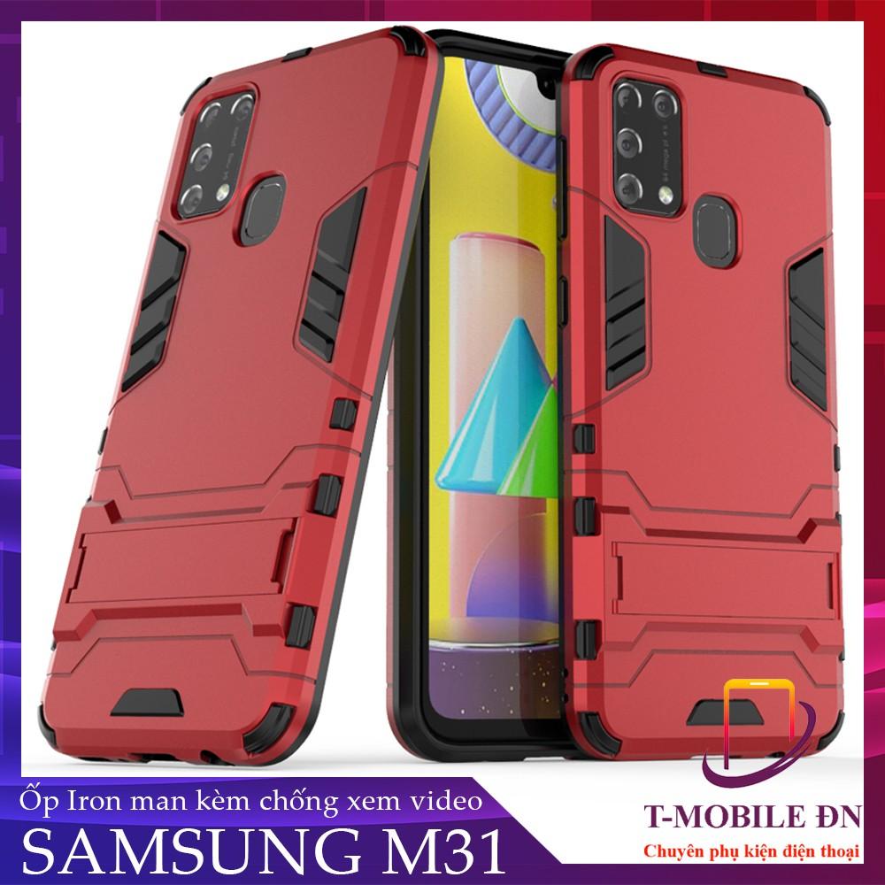 Ốp lưng cho Samsung M31 IRON - MAN chống sốc bảo vệ viền và camera kèm chống xem video tiện lợi